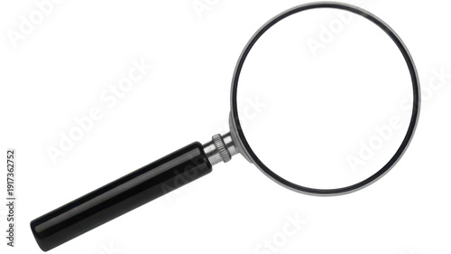 Black handled magnifying glass silver rim inspect isolated on a transparent background