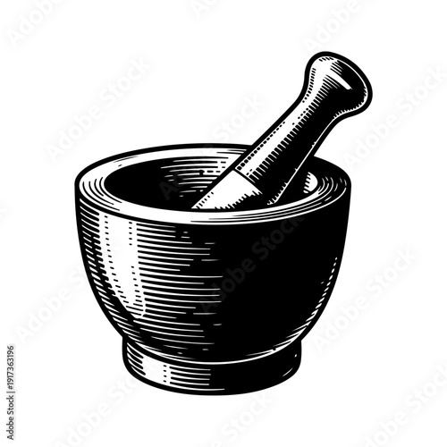 Vintage Mortar and Pestle Illustration.