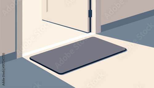 A simple doorway with a mat and a partially open door