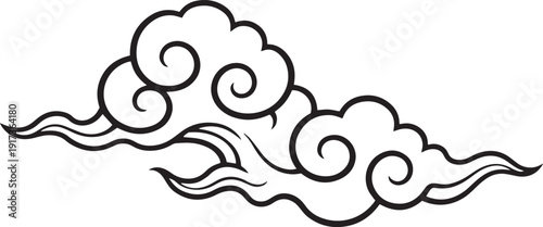 Japanese Stylized Decorative Cloud Vector Illustration