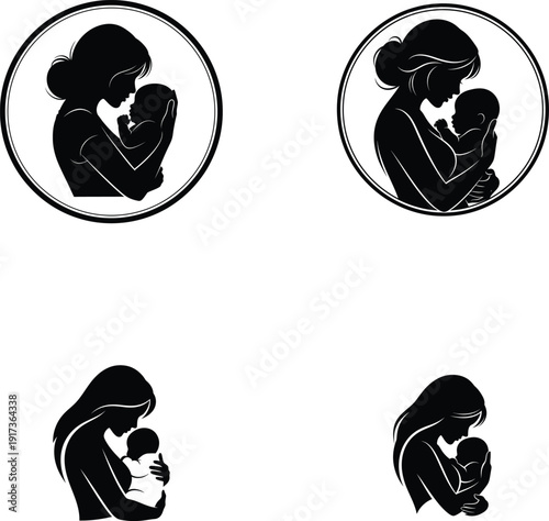 Mother's day tribute with silhouette illustrations of loving mothers