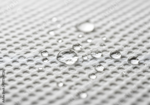 Extreme Macro Close-up of Paper Towel Texture with Fresh Water Drops. Absorbency and Softness Concept