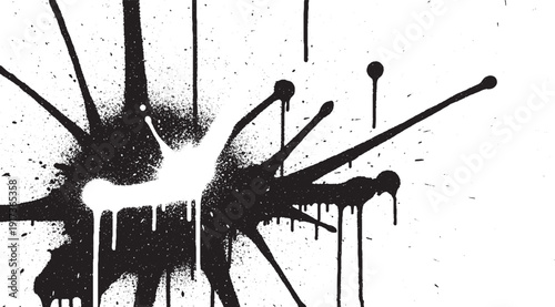 Abstract Black and White Splatter Paint Art.