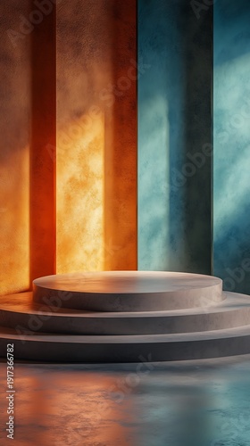 Textured Podium with Dramatic Light and Shadow Play stage platform photo