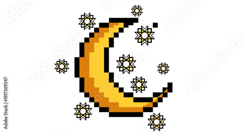 Pixel Art Moon Icon.