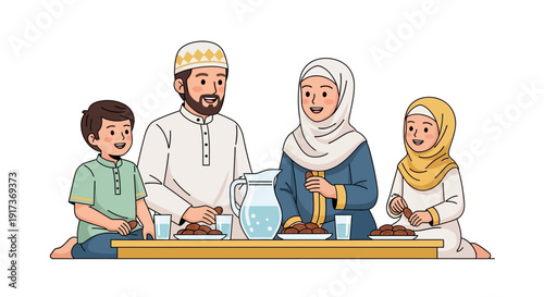 Muslim Family Drinking Water.