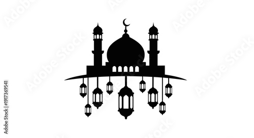 Mosque Silhouette with Lanterns.
