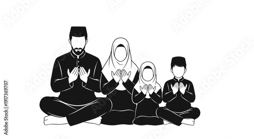 Muslim Family Praying Together.