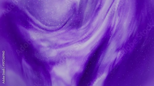 Wallpaper Mural Ink defocused curl. Acrylic spill. Violet white dye mix abstract fluorescent color. Shimmering pigment dissolving on purple background. Torontodigital.ca