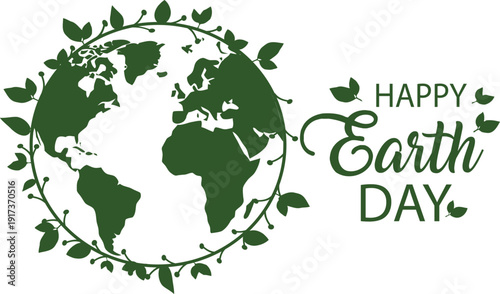 Happy Earth Day: A celebratory illustration featuring the Earth surrounded by a floral wreath, promoting environmental awareness and the importance of conservation.