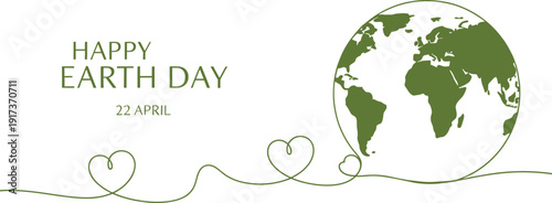Happy Earth Day 22 April Green Globe Minimal Banner Design