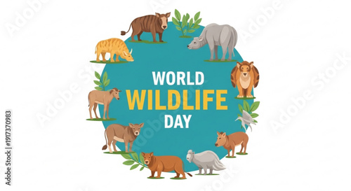 World wildlife day illustration with diverse animals surrounding earth promoting conservation and environmental awareness globally
