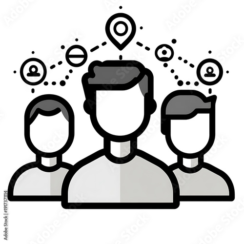 Three People Icons Connected by Network Lines and Location Pins connection figures photo