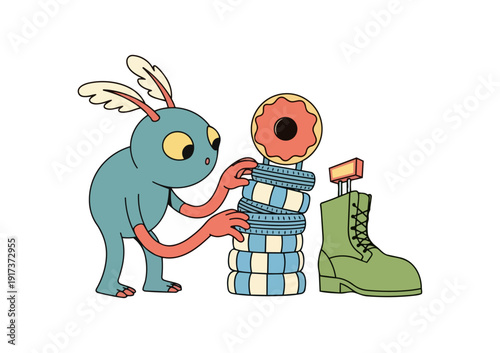 Cartoon animal driving car exhausted concept illustration