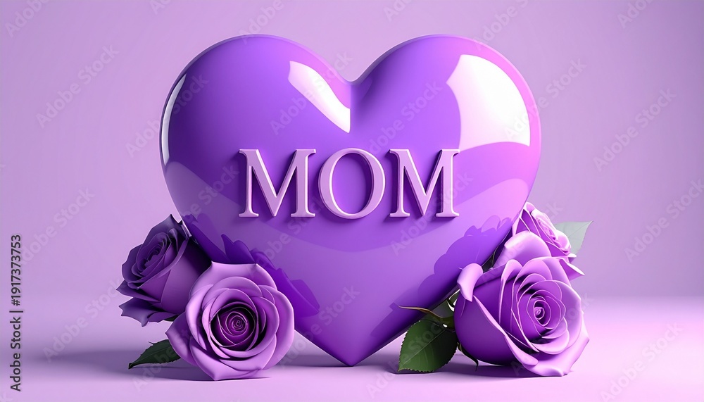 Obraz premium Mom Appreciation Heart with Roses in Lilac Tones a Gentle Expression of Love and Celebration.