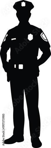 Police officer silhouette set, law enforcement uniform figures standing in different poses, security and authority concept isolated on white background
