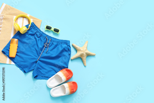 Swimming trunks with beach ...