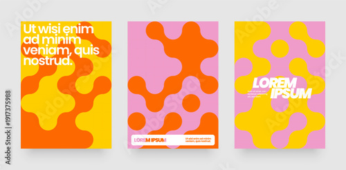 Template with mosaic circles. Abstract bauhaus geometric pattern backgrounds with metaball fusion. Layout for flyer, poster or cover. 