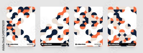 Poster with mosaic circles. Abstract bauhaus geometric pattern with metaball fusion. Layout for flyer, poster or cover. 