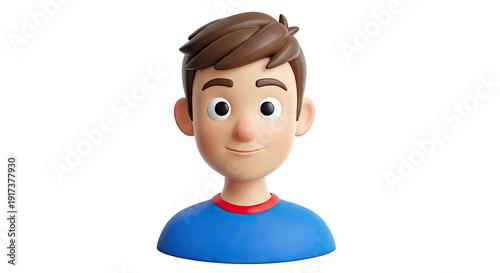 3D Cartoon Boy Avatar with Brown Hair and Blue Shirt