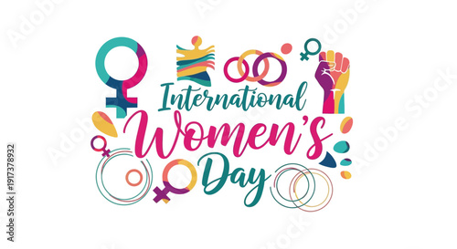 Vibrant International Women's Day illustration with female symbols