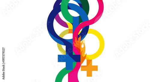 Vibrant intertwined symbols promote equality and diversity with pride
