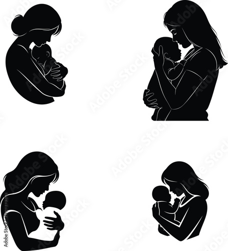 Mother's day silhouette illustrations of mothers and children