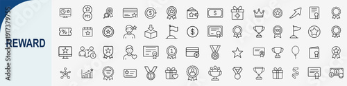 Reward and achievement outline icons set, symbols for loyalty program prize winning success motivation and premium membership vector illustration