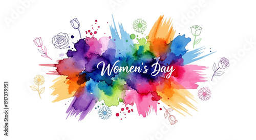 Vibrant Women's Day watercolor flowers illustration