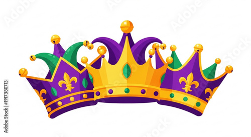 Mardi gras crown royalty symbol purple and gold decorative jester hat with fleur de lis festive carnival accessory