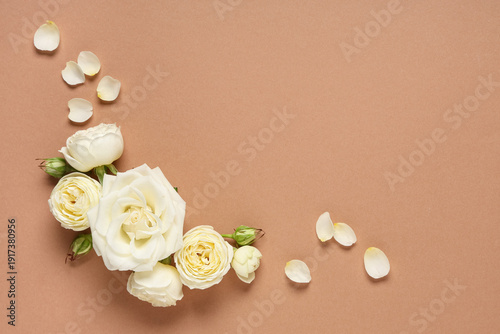 White rose flowers and peta...
