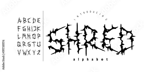 Shred Font is a Aggressive thorn-style metal font with sharp spikes, chaotic strokes, and brutal aesthetic for dark, extreme designs.