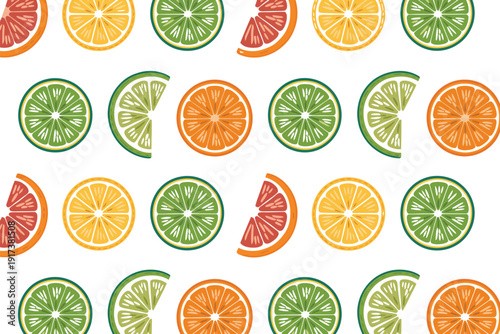Lemon illustration seamless pattern with colorful citrus slices and wedges