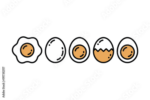 Egg icon set including fried, boiled, and poached eggs illustration
