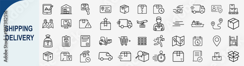shipping and delivery service icons, minimal outline vector set