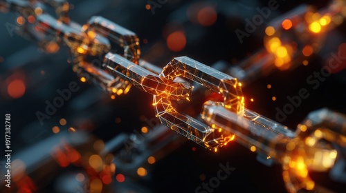 Close-up of a powerful and luminous chain, symbolizing strength and interconnectedness. ..Created with Generative AI, not depicting real subjects.