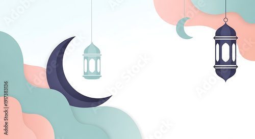 Celebration of a festive night with lanterns, moon, clouds, and decorations in a serene atmosphere from a bird's eye view