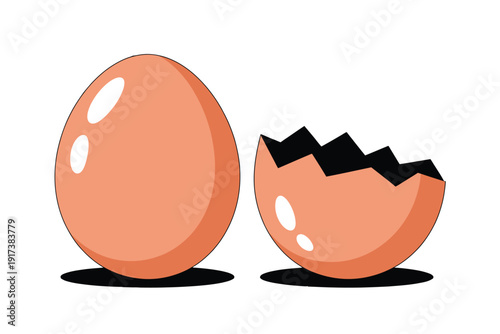 Egg illustration with one whole and one cracked on checkered background