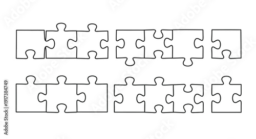 Unconnected jigsaw puzzle pieces shown as simple black line art outlines ready for assembly or customization