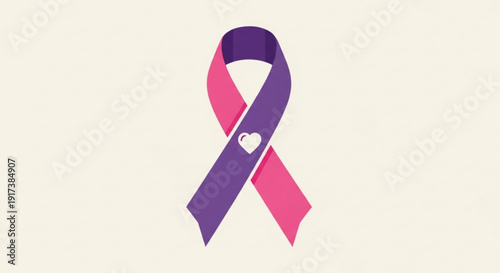 Purple and pink awareness ribbon with heart symbolizing support for health causes on a clean white background