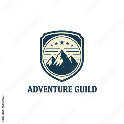 Free Download Emblem featuring mountain peaks with stars above, encircled in a shield for an adventure-themed guild - GFXLoad