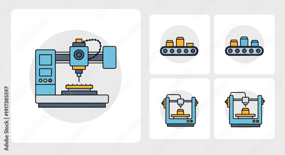 Fototapeta premium A 3D printer in operation creating a prototype, showcasing the manufacturing process, technology, and innovation in a modern factory setting from a front viewpoint