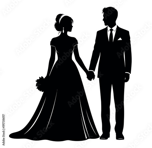 Silhouette of bride and groom