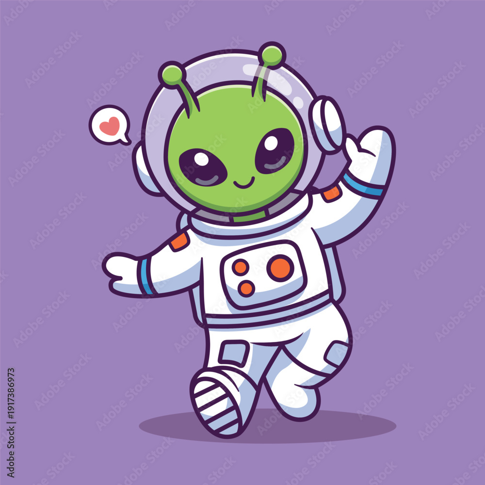 Fototapeta premium Cute Vector Green Alien Astronaut Cartoon Space Character Illustration