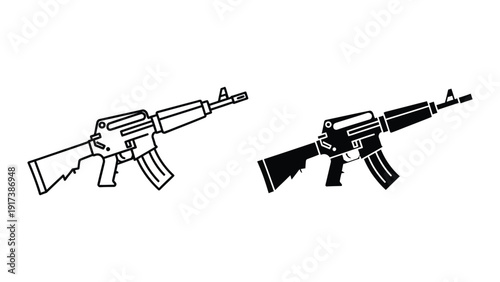 Vector illustrations of assault rifles