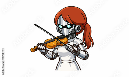 Robot violinist in futuristic style cartoon illustration