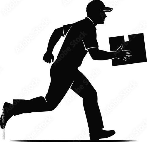 Fast Delivery Courier Running With Package Urgent Service Silhouette
