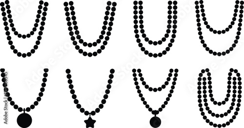 Varied designs of beaded necklaces with distinct pendants and closure styles