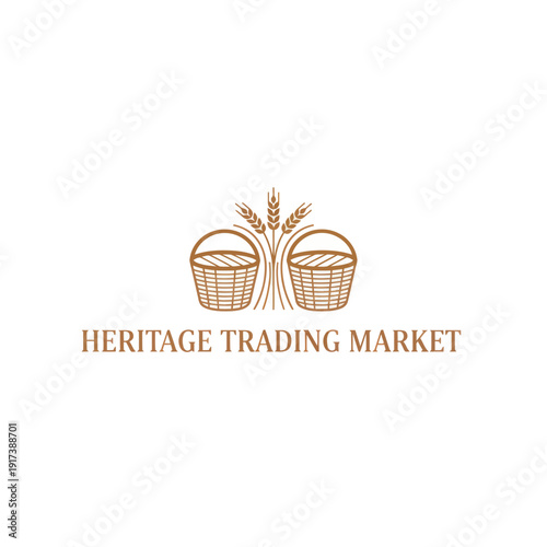 A logo featuring two woven baskets and wheat, symbolizing tradition and commerce in markets