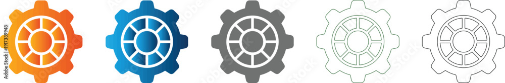 Obraz premium Settings Cogwheel Flat Design Icon Set for System Configuration Vector Illustration